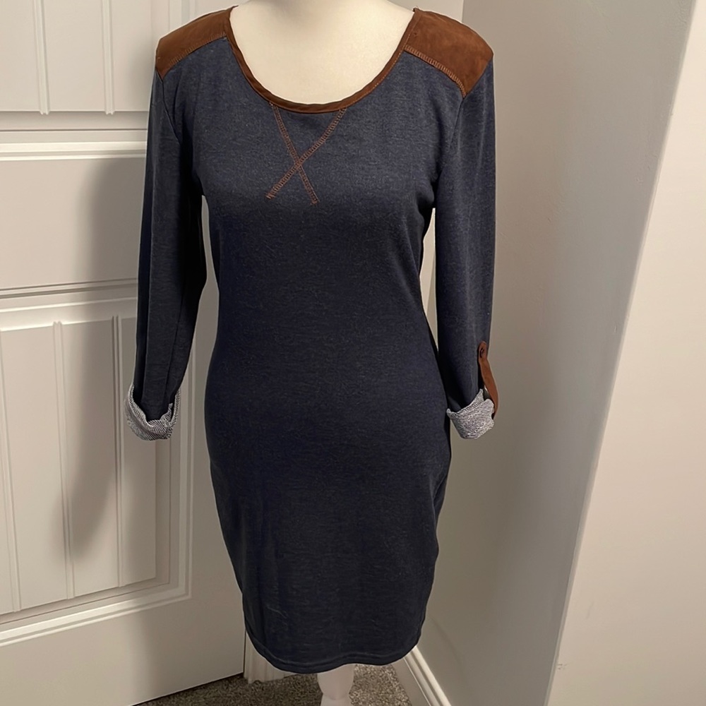 Suede + Denim-look mini dress